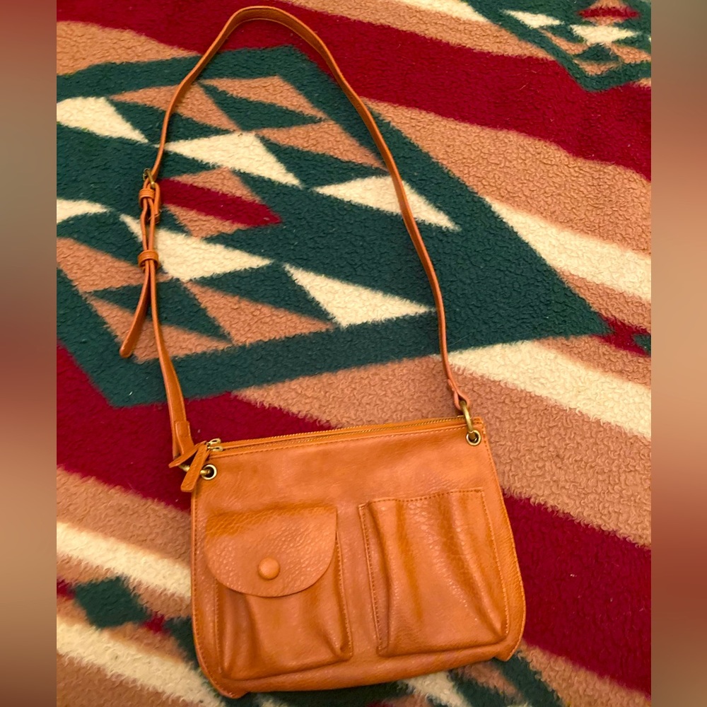 Anthropologie Brown Faux Leather Crossbody Bag